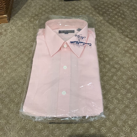 NWOT Vintage Countess Mara Pink Textured Short Sleeve Dress Shirt - Picture 6 of 6